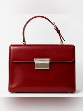 Prada Vintage Red Leather Top Handle Satchel Bag Structured Shoulder Purse